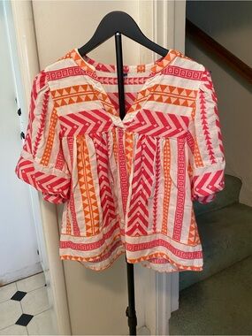 Old Navy Pink and Orange Geometric Peasant Crop Top, size large